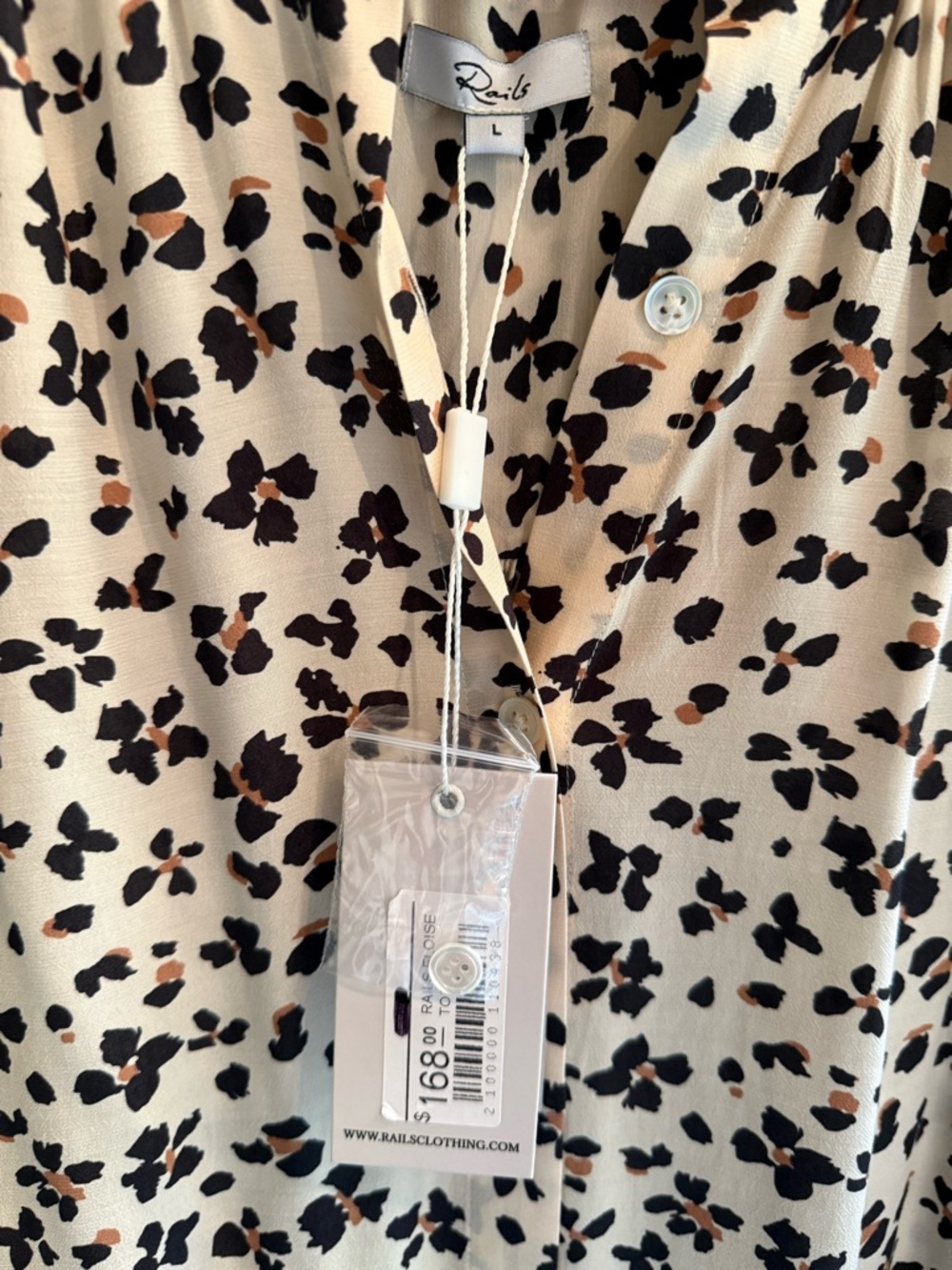 Rails Cream Long-Sleeve Printed Blouse with Cheetah Floral Print NWT - Picture 2 of 7